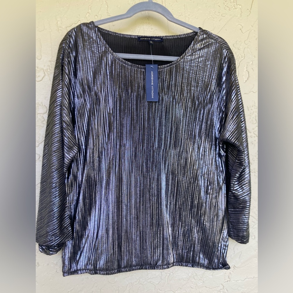 Adriienne Vittadini Metallic Silver and Black Women's Top